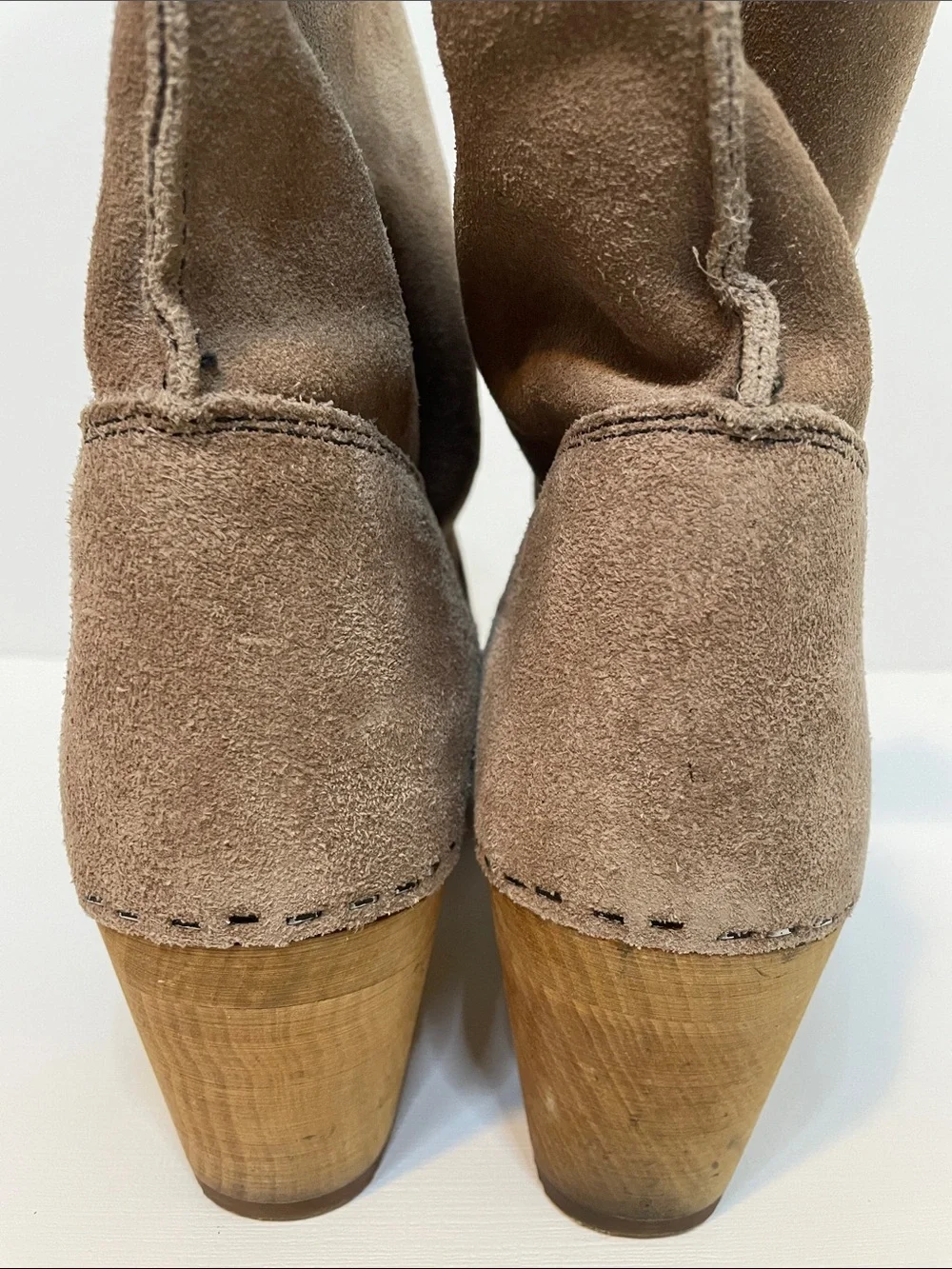 EUC Sanita Tan Suede Leather Booties w/ Wood Clog Soles - Sz 38 (7)
